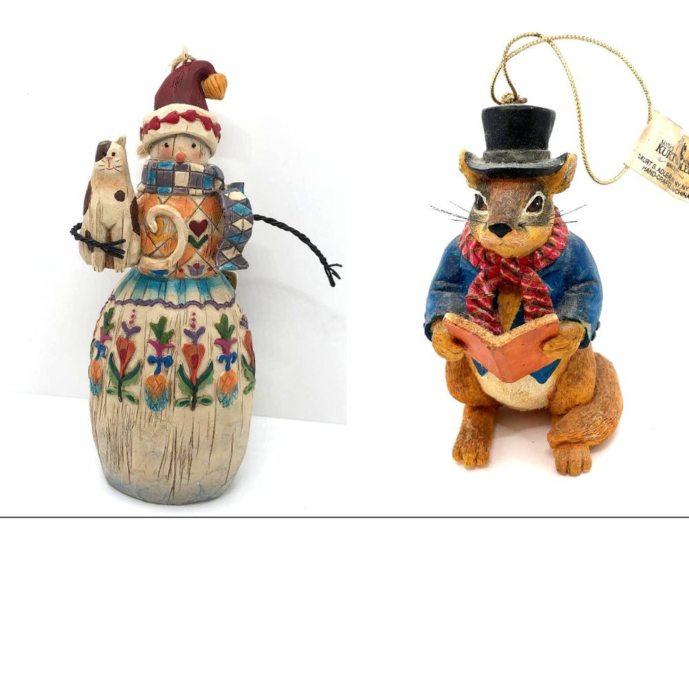 Two Rare Christmas Tree Ornaments - Squirrel and Snowman